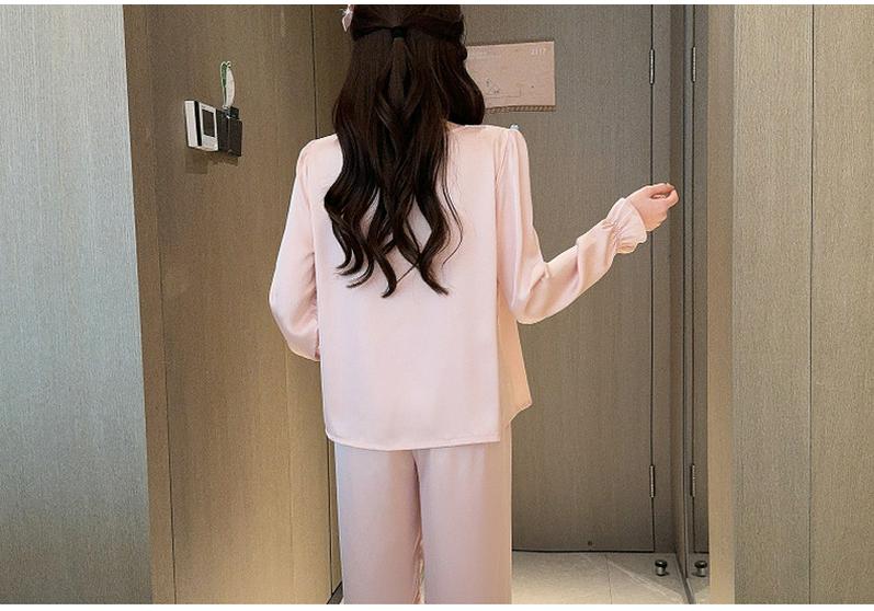Summer 2026 Women's Ice Silk Pajamas - Long Sleeve & Pants, Sweet Pure Desire, Light Luxury, Sexy Homewear