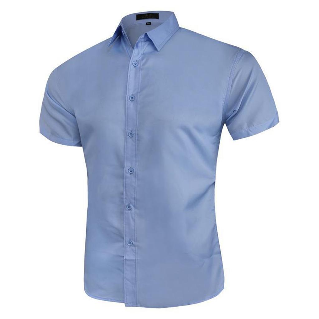 Men's Summer Solid Slim Fit Shirts Men's Business Fashion Casual Short Sleeve Shirts