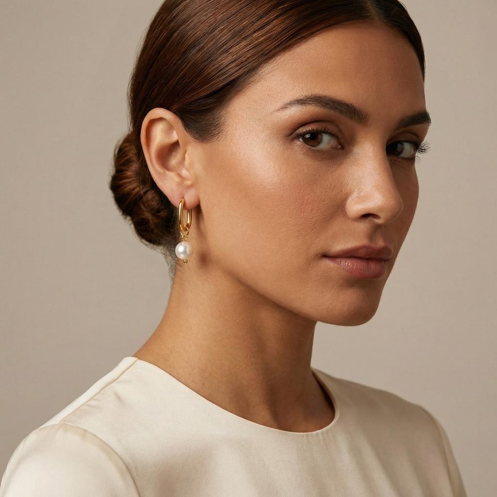 3er Set Schmuck Elegante Creolen mit Imitationsperlen für Damen Vergoldete Ohrringe Modeaccessoires Geschenk