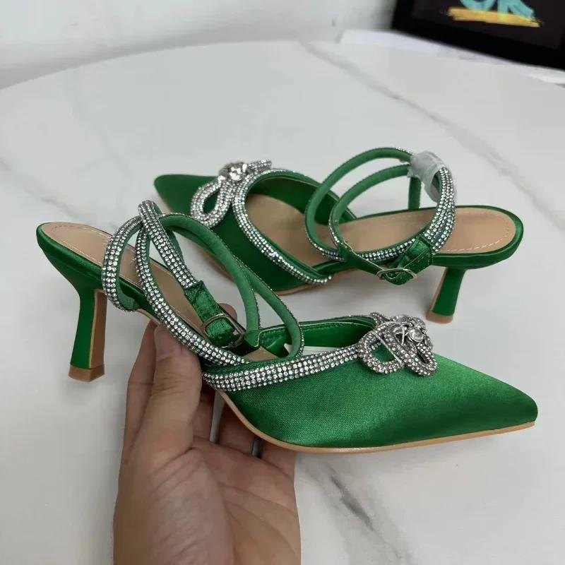 Fashion Diamond Chain Sandals Womens 2025 Party Women Pumps Sexy Pointed Toe Wedding Bridal Stilettos Summer 6cm High Heels Shoes