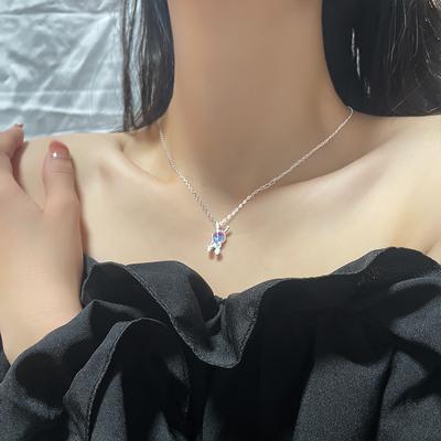 Collana in argento sterling S925, nuova collana con clavicola in pietra di luna colorata per donna, con diamanti flash, collana con coniglietto super carino e giocoso.