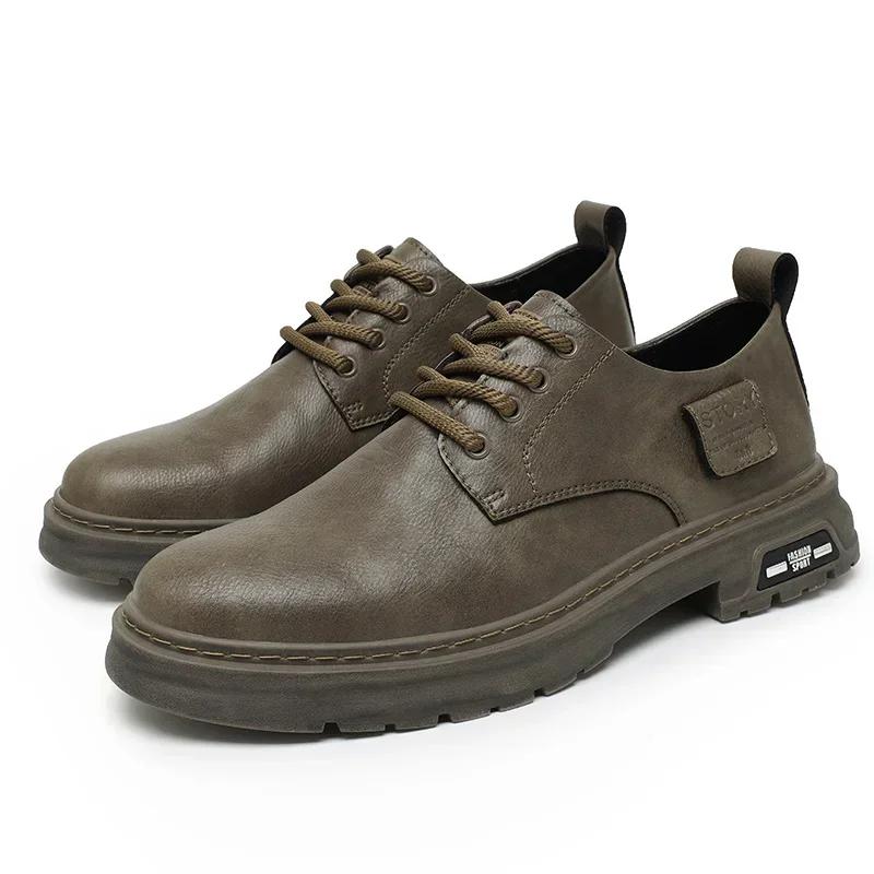 

Модные мужские байкерские туфли, повседневные кожаные туфли для мужчин, модельные туфли с низким верхом, нескользящие, модные, универсальные мужские ботинки 44 хаки