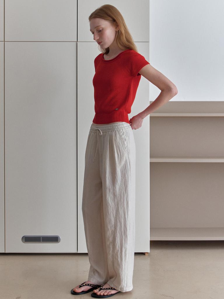 Elssibeui Rib Detail Knit Top_Red