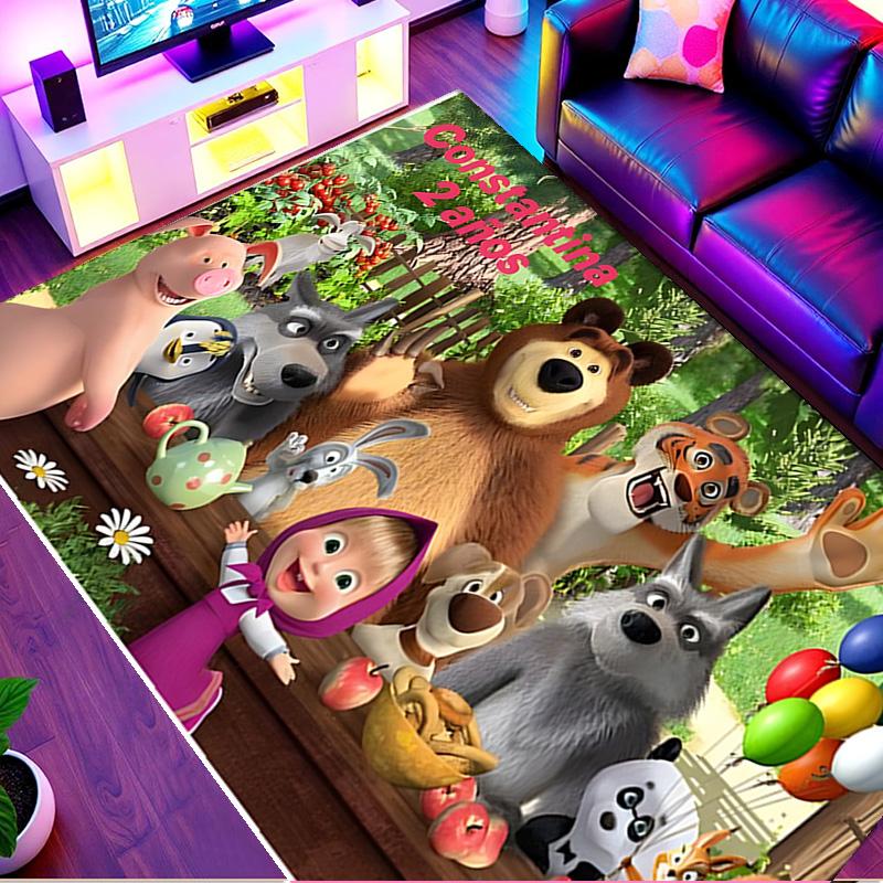 Masha and The Bear Print Rug, Washable Floor Carpet, For Entryway Dorm Laundry Room Office Study, Home Decor Birthday Christmas Gift