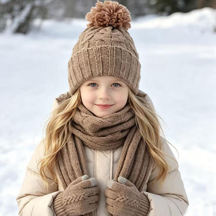 Dziecięcy Zimowy Ciepły Dzianinowy Zestaw Czapka z Pomponem Szalik Rękawiczki Zestaw 3 Szt. Lub Pojedyncza Czapka Beanie Wiatroodporna Ochrona Uszu Dla Chłopców Dziewczynek Zimna Pogoda Na Zewnątrz