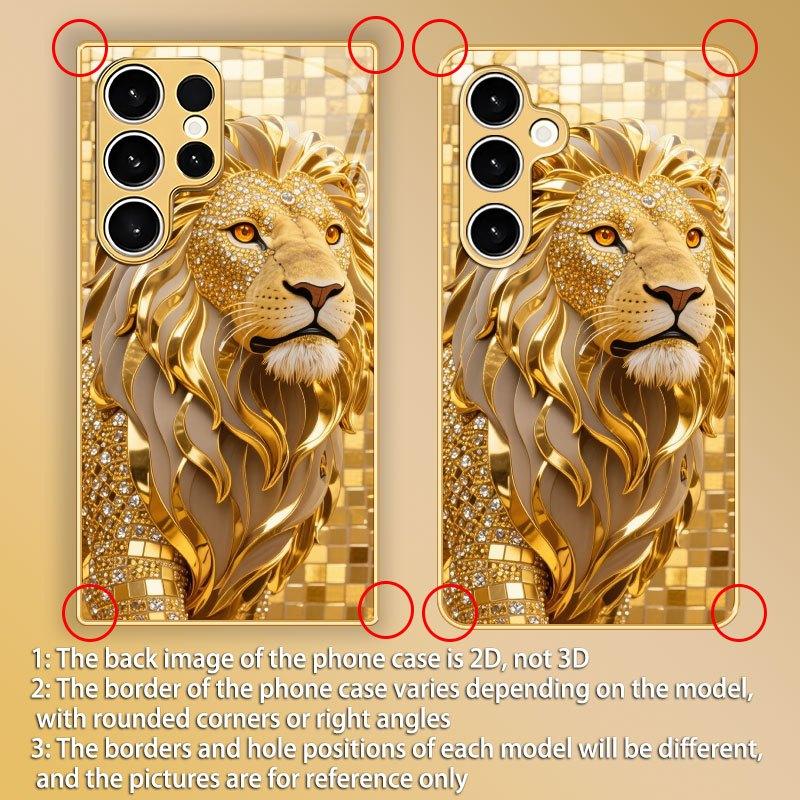 Golden Lion Pattern Electroplated Glass Phone Case Suitable for Samsung GalaxyS26 S25 S24 S23 S22 S21 S20FE/Ultra/Plus Anti Fall
