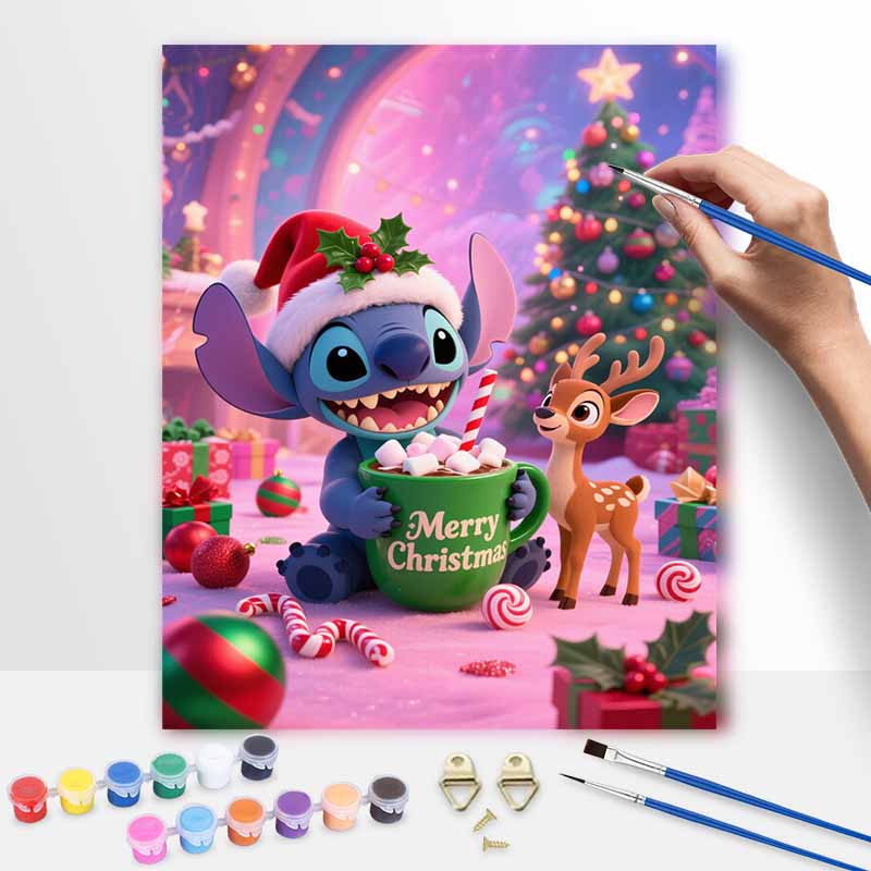 Disney Christmas Stitch Reindeer Oil Painting Hand Painting Coloring Painting Handmade Diy Home Decoration Gift