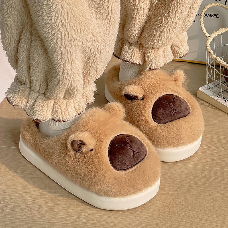 New Cartoon Kapibara Warm and Wear-resistant EVA Large White Bottom Cotton Slippers Soft Home
