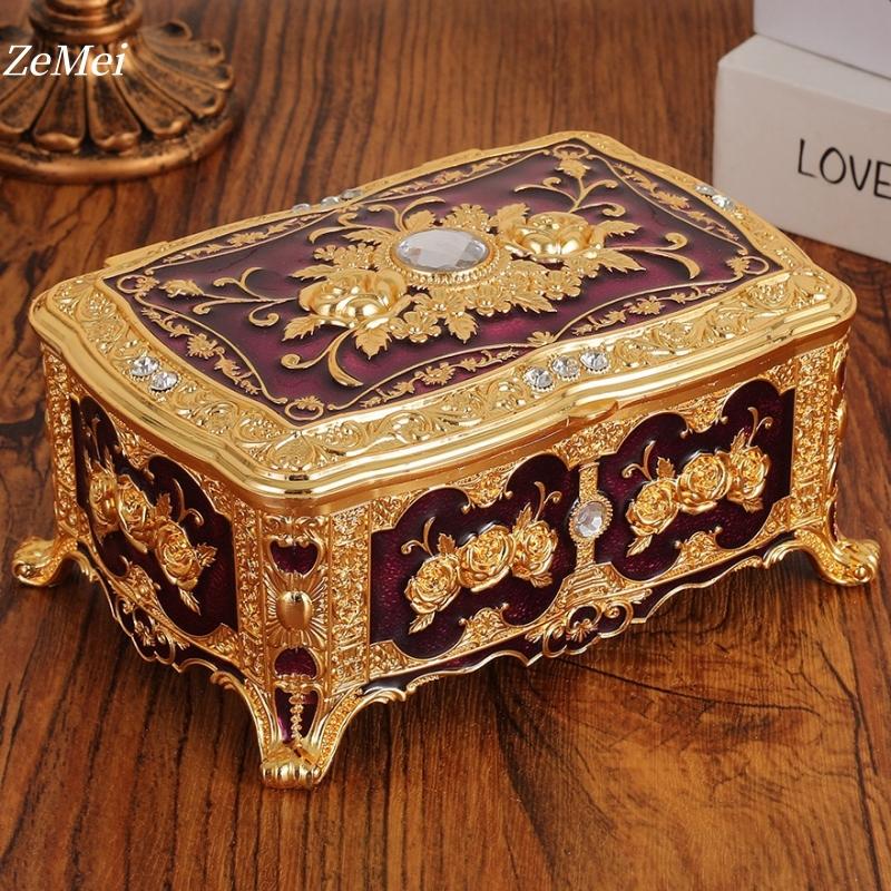 

European Style Bracelet Storage Box Jewelry Organizer,Exquisite With a Mirror Alloy Card Ring Storage Box Dresser Display Box 16.5cm