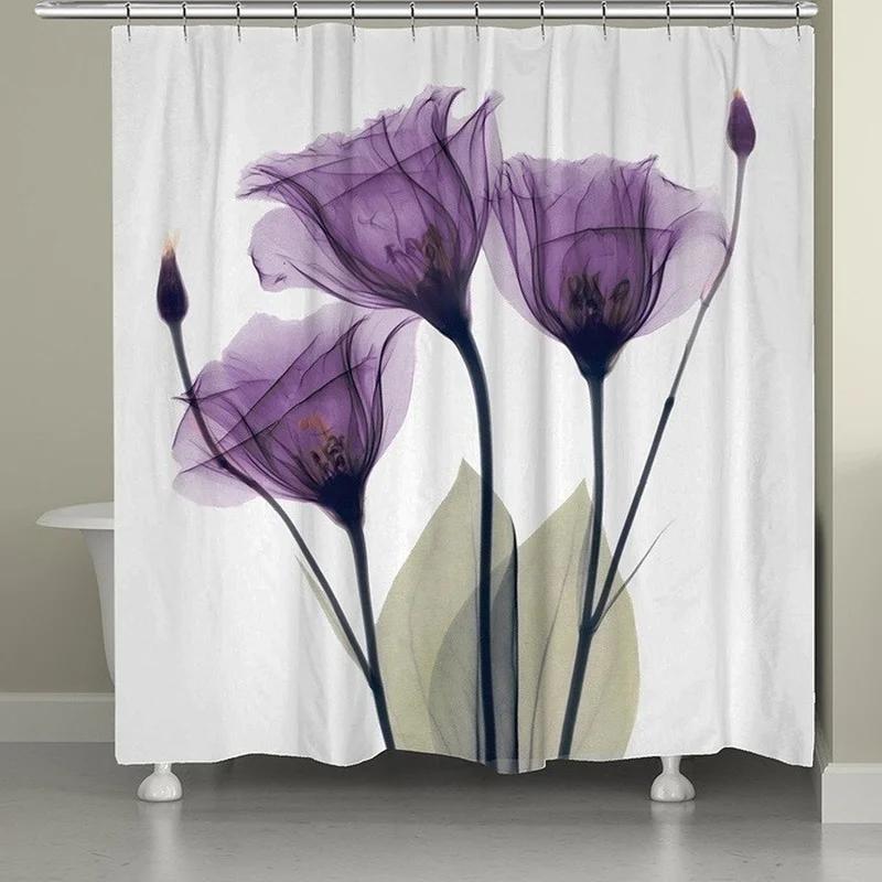 Blooming Flowers Rose Butterfly Shower Curtain Waterproof Modern Bathroom Decor, Waterproof Fabric Shower Curtain with Hooks