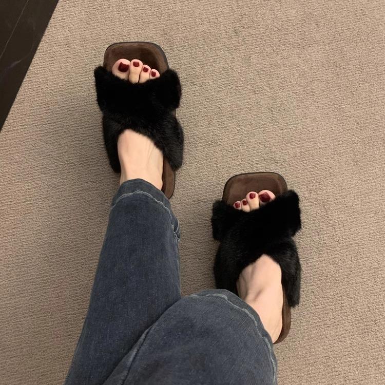 Retro cross Mao Mao outer slippers spring and summer casual versatile gentle leopard print thick-soled Mao Mao shoes cotton drag women's shoes