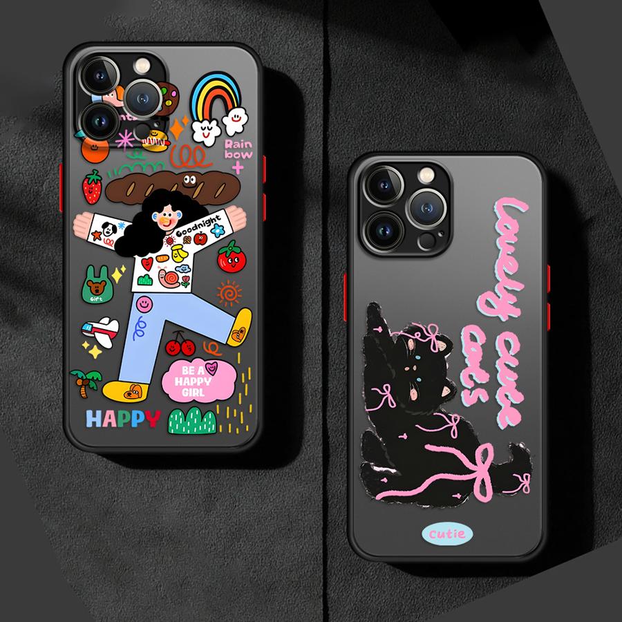 Cartoon Character Cat Case for iPhone 17 Pro Max 16 Plus 14 7 8 SE 15 11 XS XR 13 Mini Air 12 Funda Back Phone Cover