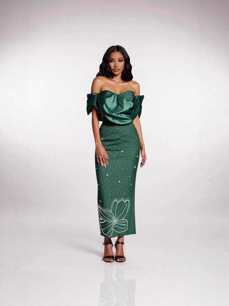 Elegant Rhinestone One-Shoulder Bandage Dress for Women - Exquisite High-End Formal Gown for Parties and Banquets