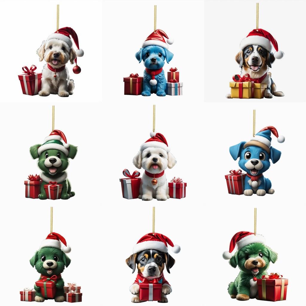 Christmas Dog Car Pendant Acrylic Ornament With Cartoon Style For Vehicle Decor