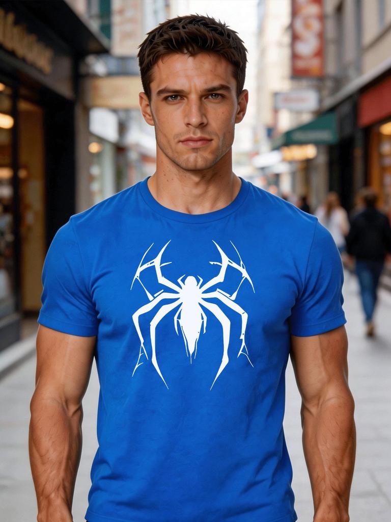 Unisexs Casual Short Sleeve T Shirt Spider Symbol Print Crew Neck Cotton Tee Loose Trendy Street Style Summer Tops For Adult Guys