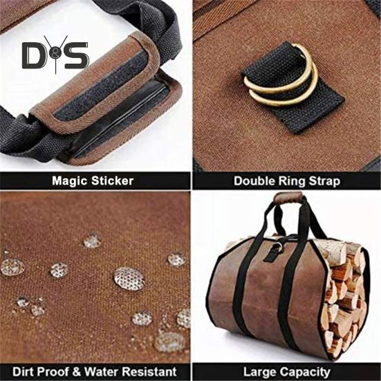 Bolsa de lona para almacenar leña con asa reforzada, tela impermeable, diseño plegable, bolsa para transportar leña