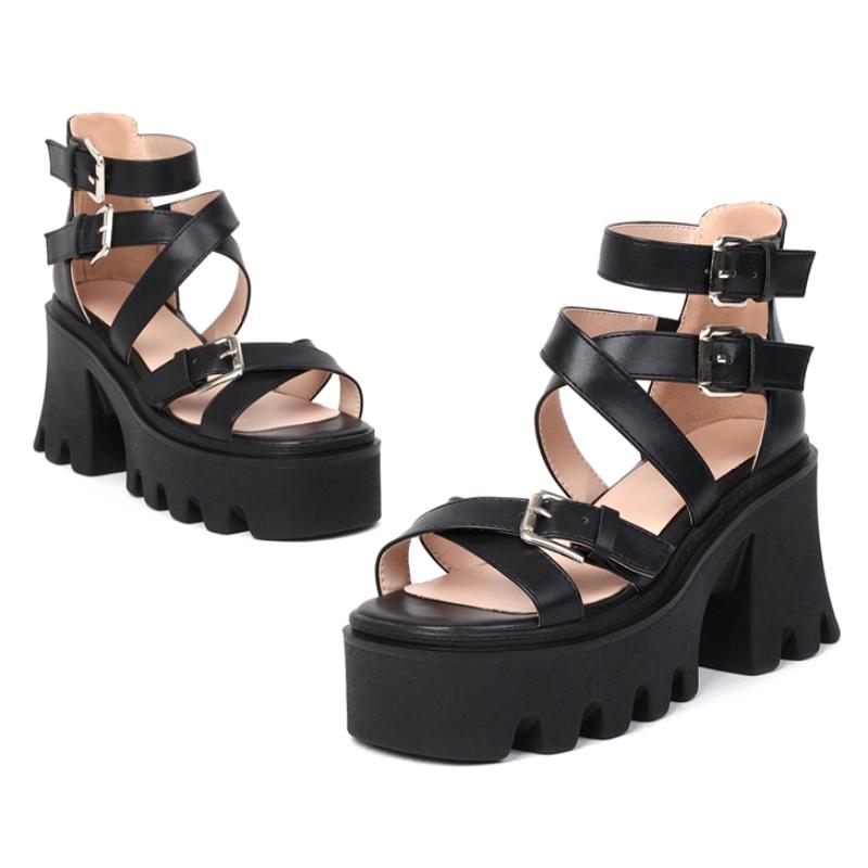 Sexy Platform Women's Sandals Summer Shoes 2025 Punk High Heels Buckle Strap Slippers Black White Party Dance Shoes Female