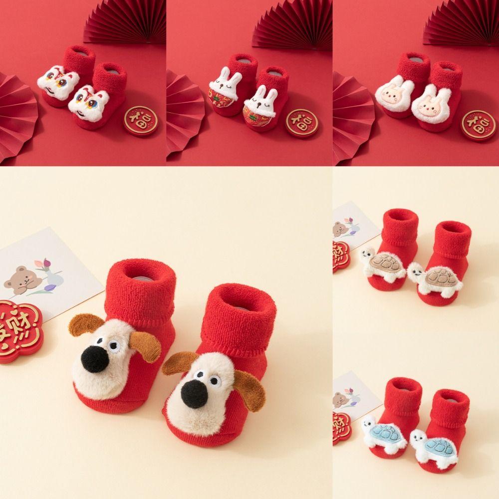 

Red Winter Socks Cartoon Turtle Rabbit Infant Floor Stocking Cute Baby Socks for Newborn B-S Size