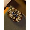 Vintage Colored Rhinestone Inlaid With Flower Earrings Light Luxury Retro Style Medieval Hollowed Out