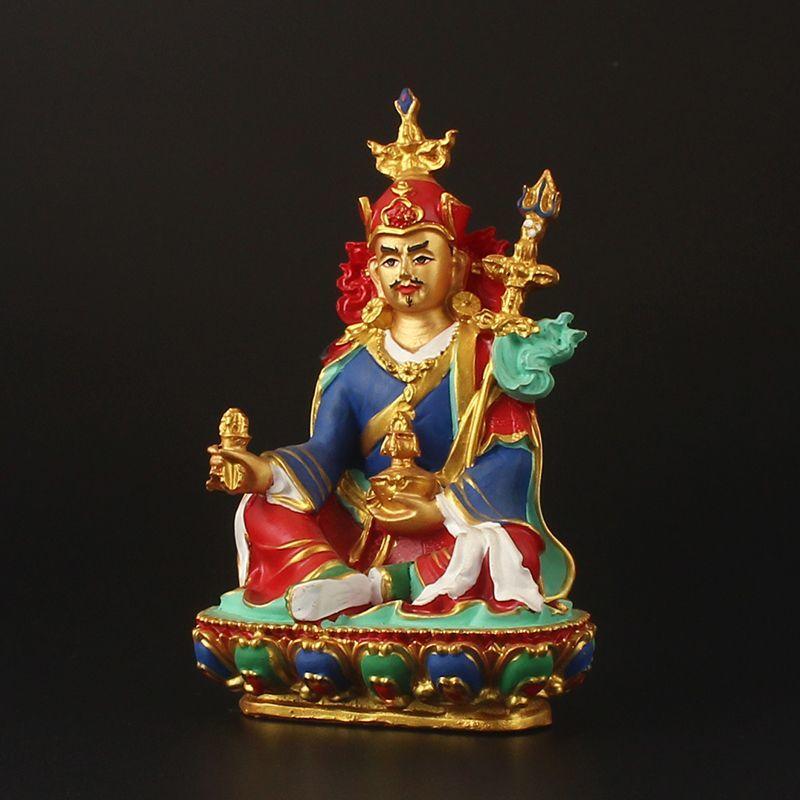 Resin Padmasambhava Statue Tibetan Buddhist Figurine Hand Painted Fine Craft Home Office Desktop Car Ornament
