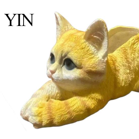 Decorative Cat Ornament Creative Resin Planter, Cute Lying Flower Pot for Garden Animal Yard, Adorable Plant Holder, Indoor Outdoor Home Desk