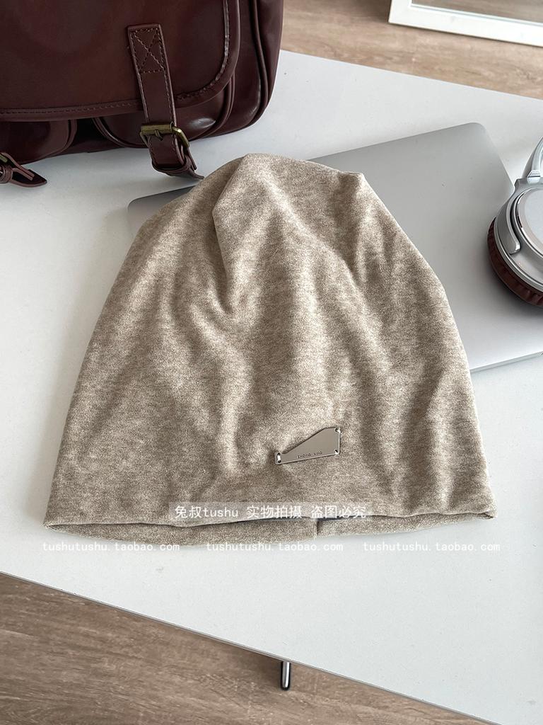 TUshu/Metal sense of destiny~ Large version bag head hat women's autumn and winter versatile warm ear protection cold hat stack hat tide