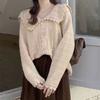 Autumn New Sweater Korean Version Loose Temperament Versatile Navy Collar Sweet Hollow Knitted Cardigan Jacket Top Women