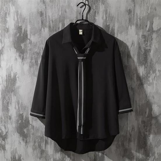 Spring Autumn Popular INS Short Sleeves Japanese Style Casual Shirt Men's Loose-Fit White Collar Button-Up Top for Summer