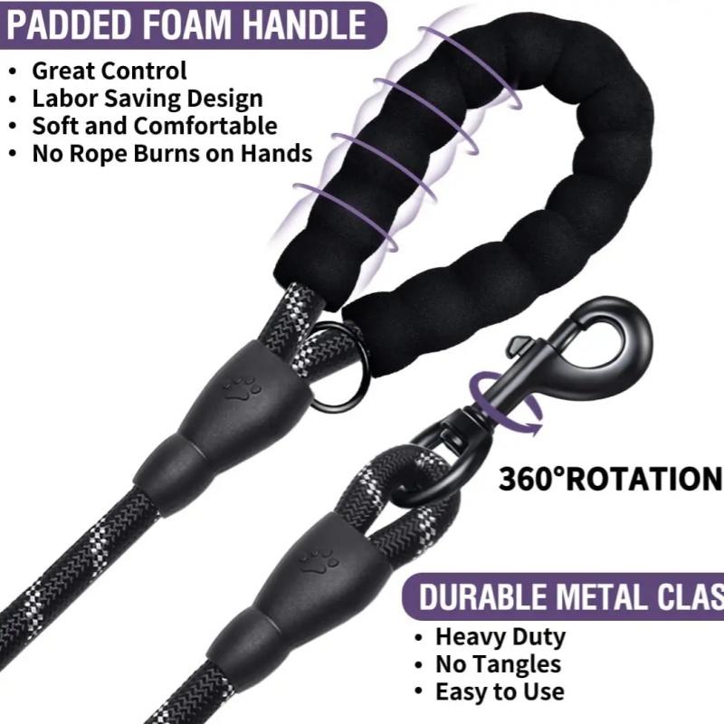 Reflective Double Dog Leash With Two Extra Traffic Handles: 360 Swivel No Tangle Dual Dog Walking Leash, Comfortable Shock Absor