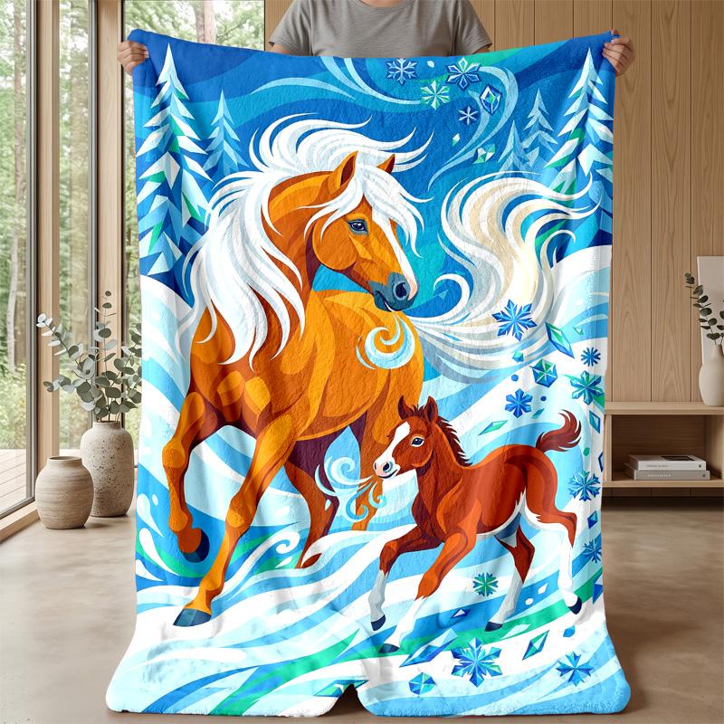 Wild Horse Sunset Freedom Theme blanket Lightweight Warm Flannel Blanket Decorative Throw Blanket for Home Decoration