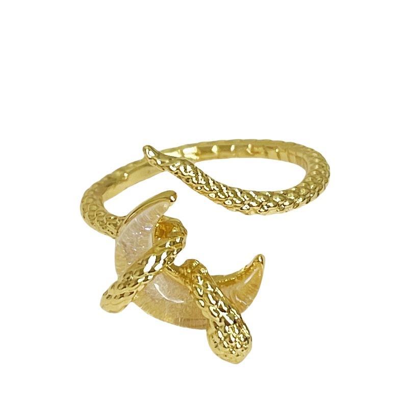 Original Design Niche Personality Snake Open Ring Retro High Sense Moonstone Light Luxury Vintage Accessories