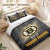 Custom Name Bedding Set 3 PiecesBoston Bruins Print Duvet Cover + 2 Pillowcases Soft Bed Decor