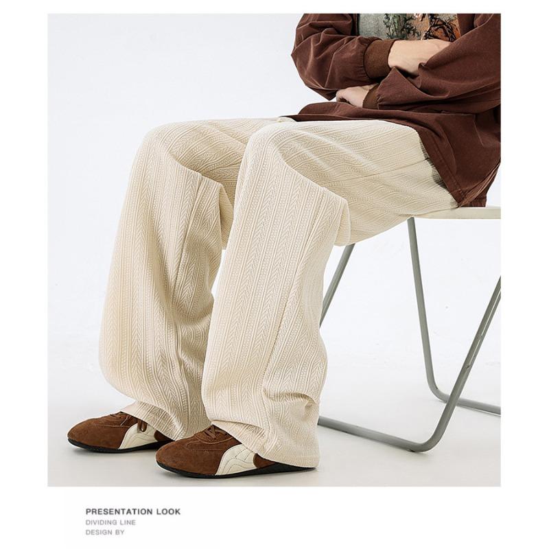 Men's Corduroy Wide Leg Pants, Drawstring Waist Casual Trousers with Pockets, Loose Fit Streetwear Bottoms for Spring & Autumn
