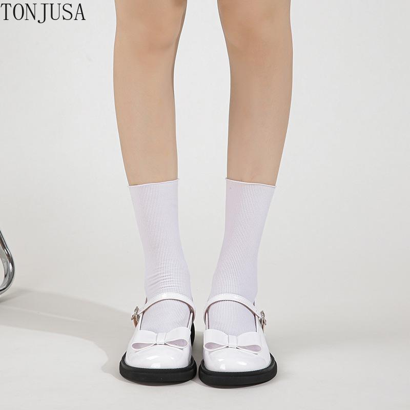 New women Mary Jane shoes round head thick heel bow loafers large size versatile