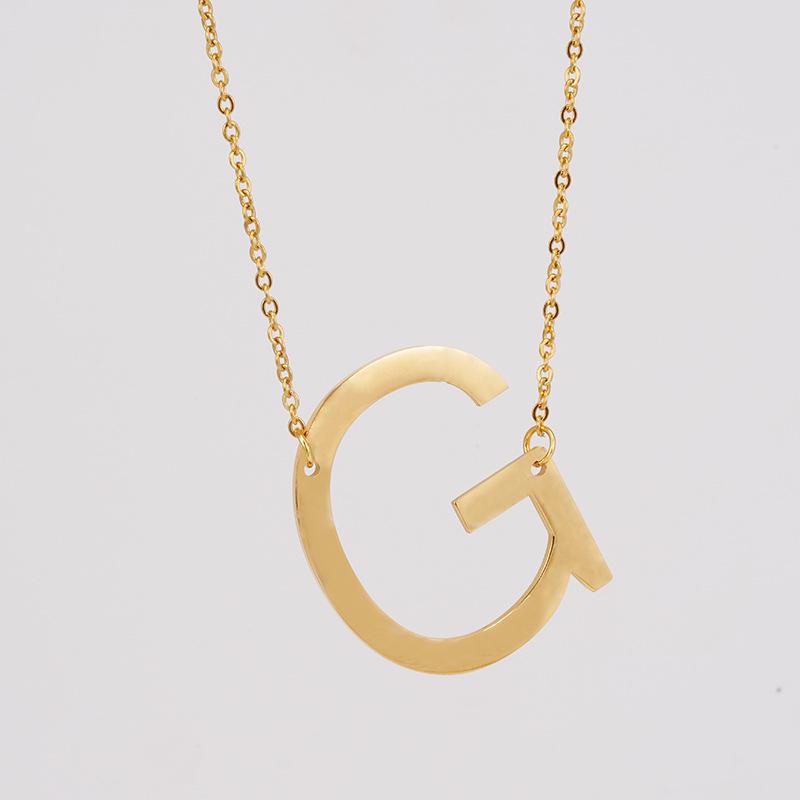18K Gold Stainless Steel Alphabet Necklace—Women's Titanium Steel 26-Letter Pendant
