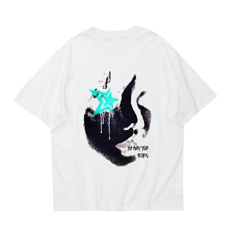 Y2K Cotton Tshirt Men Hip Hop Clothes Punk Grunge Goth High Street Pullover Harajuku Graphic Print Short Sleeve Top EMO Unisex