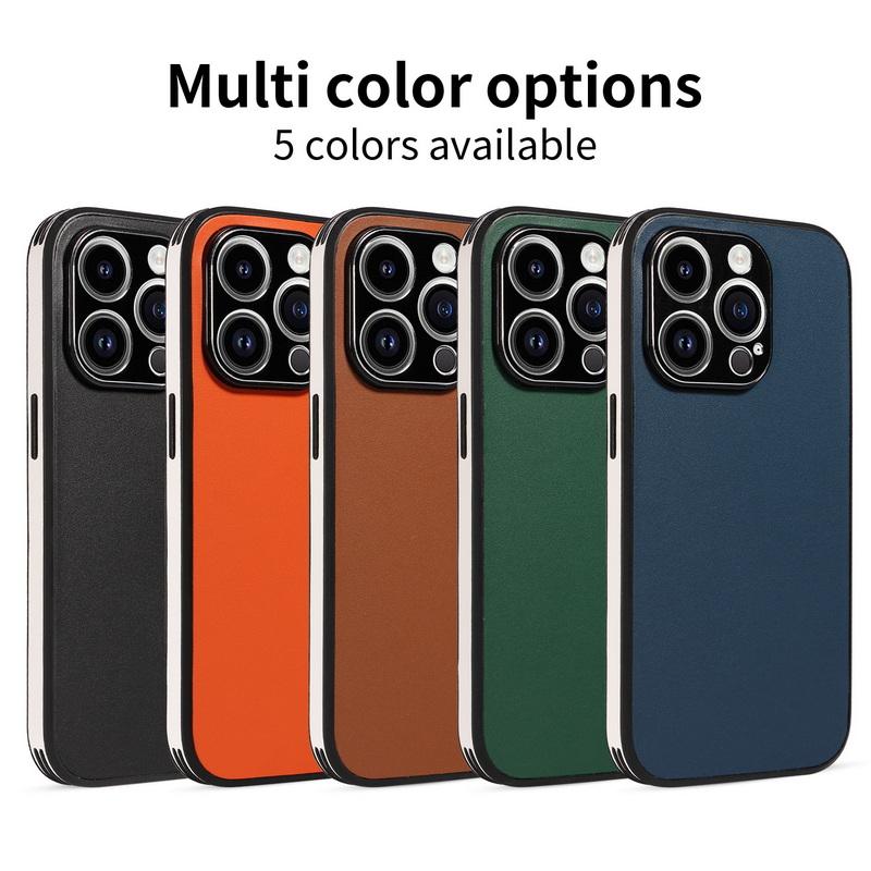 

Роскошный простой кожаный чехол для телефона с металлическими линзами для iPhone 14 13 12 Pro Max 11, противоударная тонкая задняя крышка