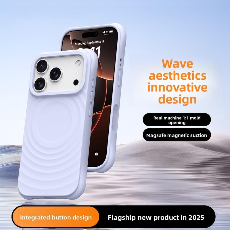Silikonové pouzdro s efektem vlnky pro Magsafe bezdrátové nabíjení, magnetické pouzdro na telefon pro iPhone Air 17 16 15 14 Pro Max, měkké nárazuvzdorné kryt