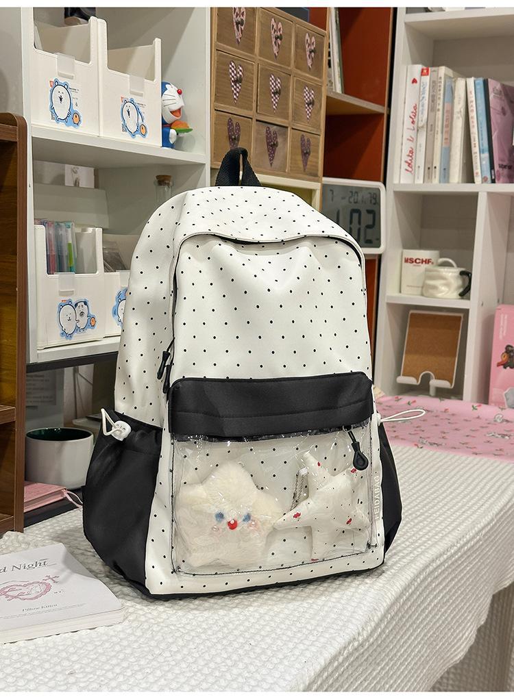 Schoolbag Sakura Milk Fu Polka Dot Weaving Korean Low Saturation Gentle Sense Campus Commuter Versatile Backpack