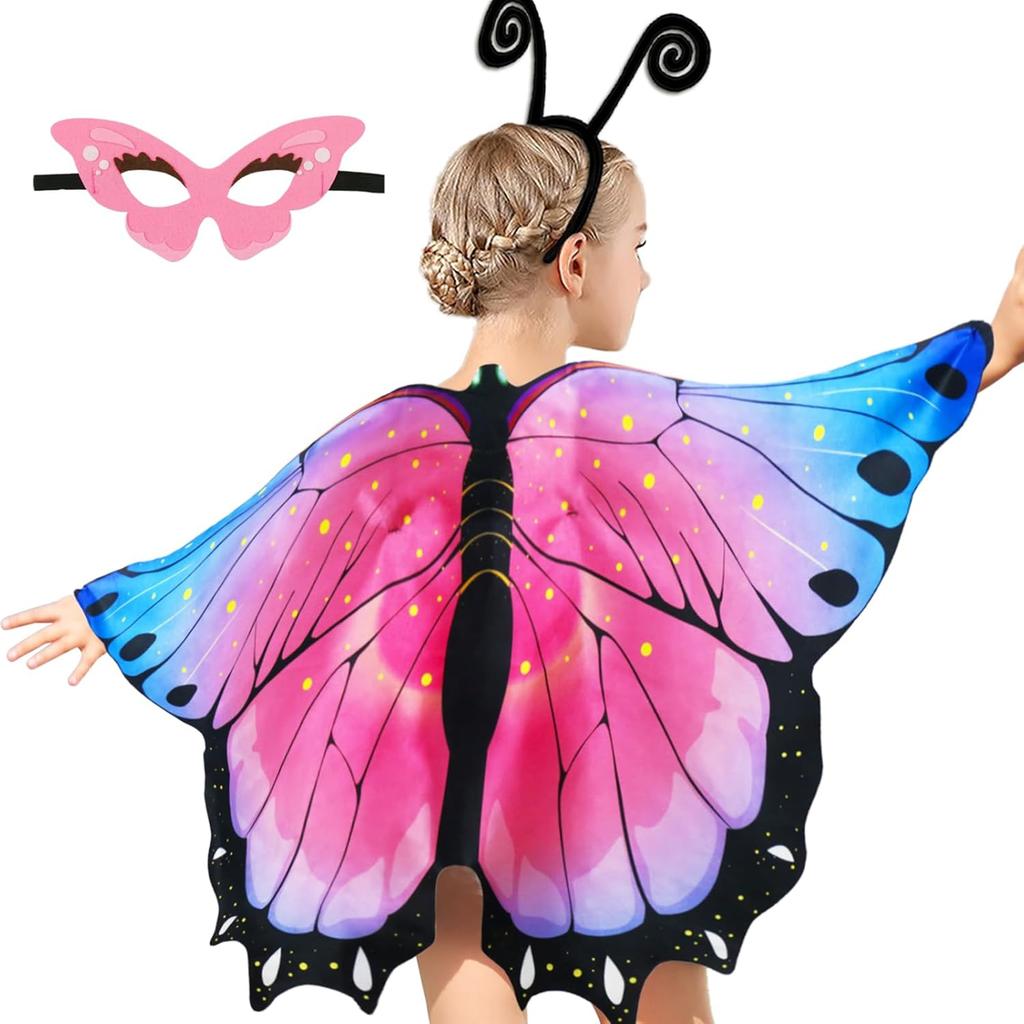 iROLEWIN Rainbow Fairy Butterfly-Wings-Costume for Toddler Kids Girls Dress-up Cape Mask Headband Boys Christmas Gifts Toys