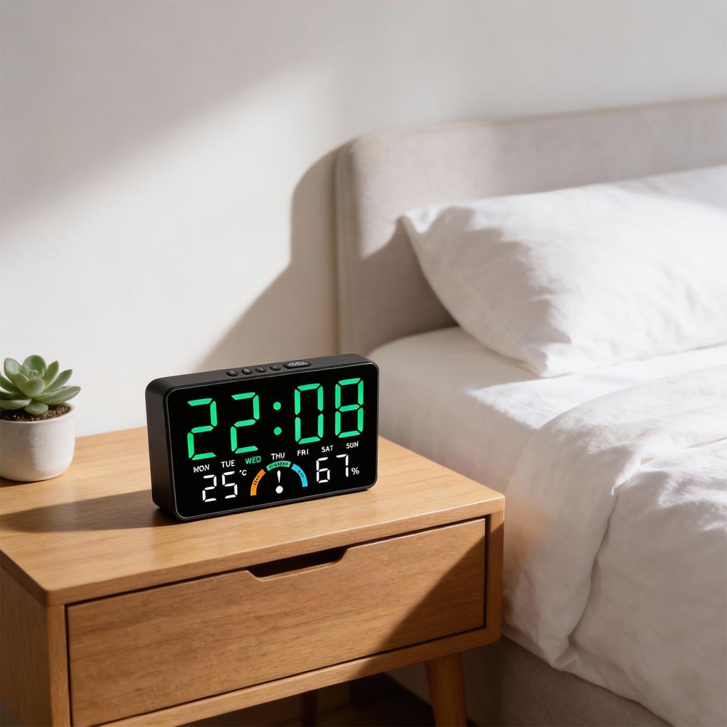 ABS Material Construction Humidity Temperature Display LED Electronic Clock