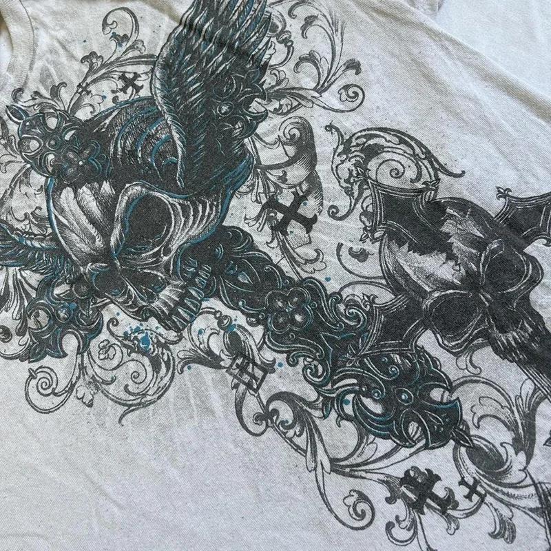 2000s affliction Retro T-shirts Men Grunge Cyber Goth Emo Skull Tees E-girl Graphic Print Short Sleeve Tops Vintage Streetwear