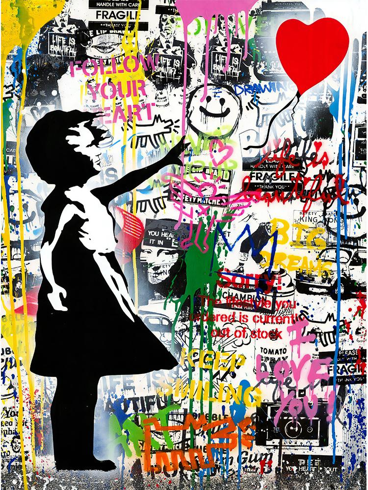 Banksy Art Graffiti-Leinwandgemälde, abstraktes kleines Mädchen mit Ballon, Poster und Drucke, Pop-Street-Wandkunst, Bild, Heimdekoration