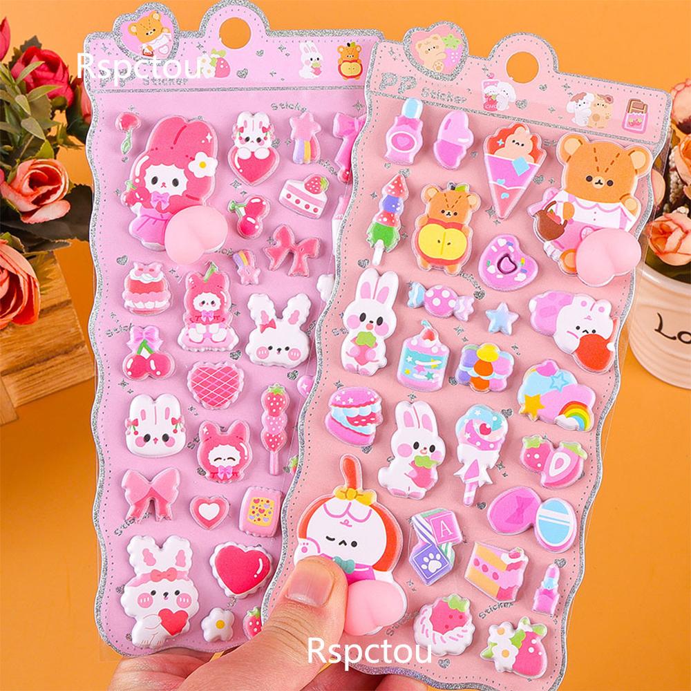 4Pcs Cute Bear Rabbit Cartoon Pp Stickers Happy Decompress Soft Butt Decals Decorative Guitar Phone Kawaii Bubble Sticker Gifts