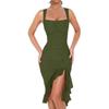 Women's Square Collar Sleeveless Pleated Double Mesh Stitching Mid-length Dress
