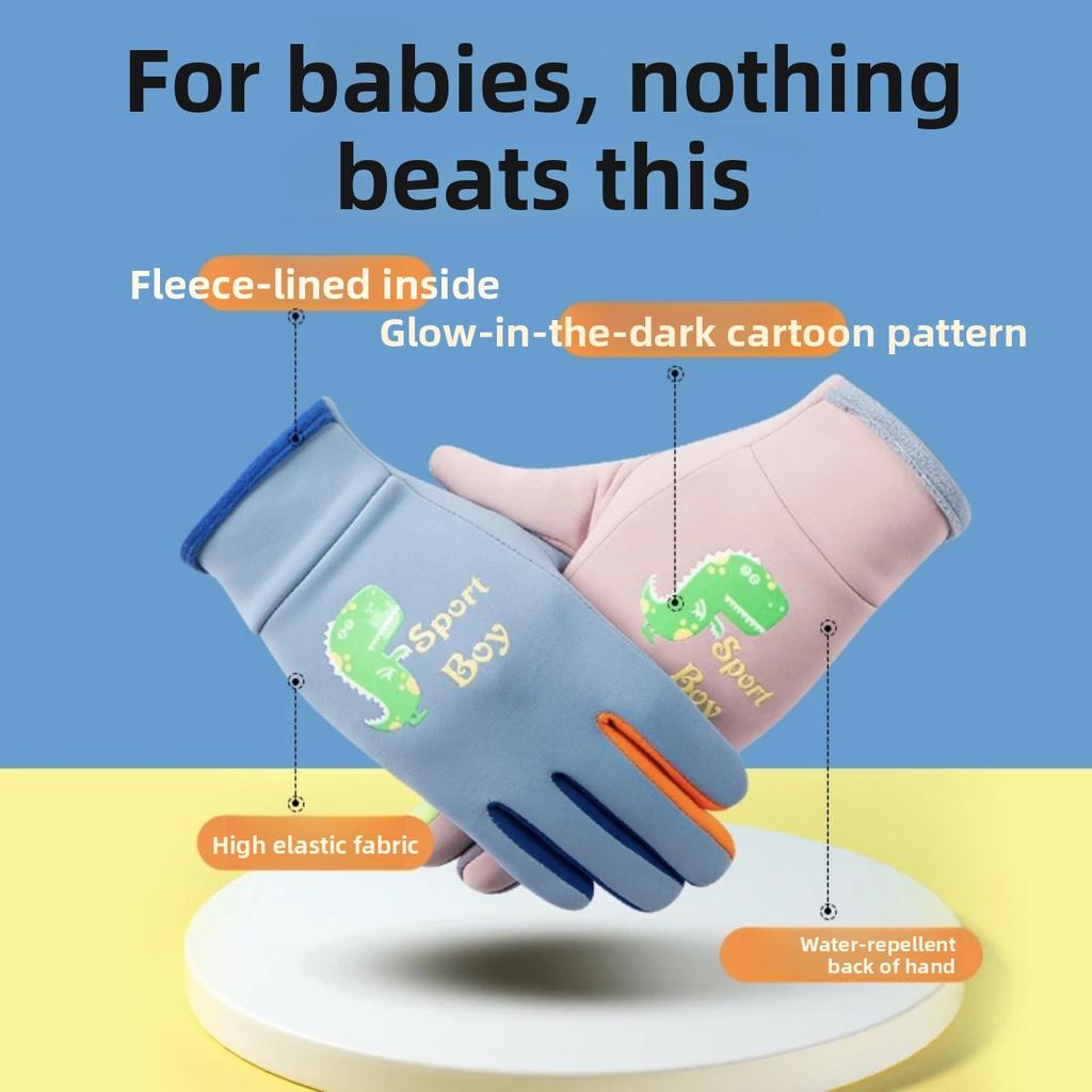 Children's Cartoon Luminous Outdoor Sports Warm, Windproof and Waterproof Gloves