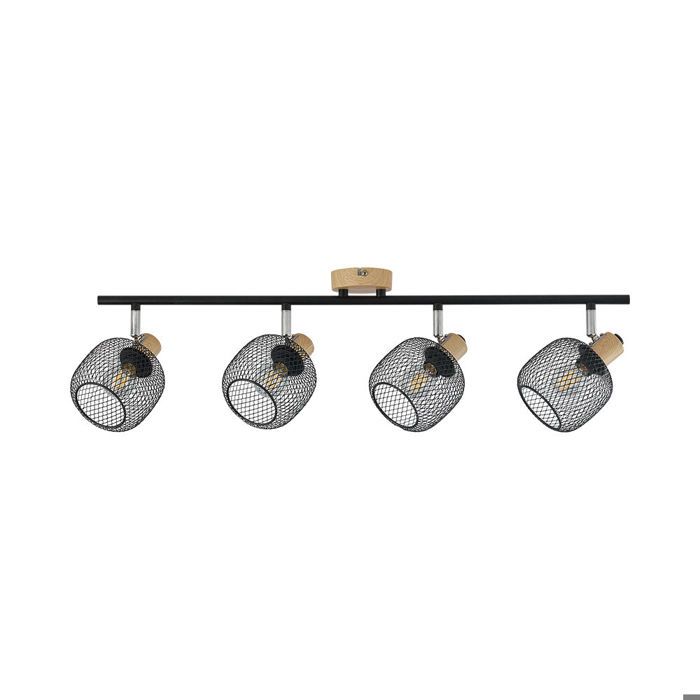 Plafonnier décoratif - BRAYTRON - BV03-00013 - Bois et métal noir - 4xE14 - IP20