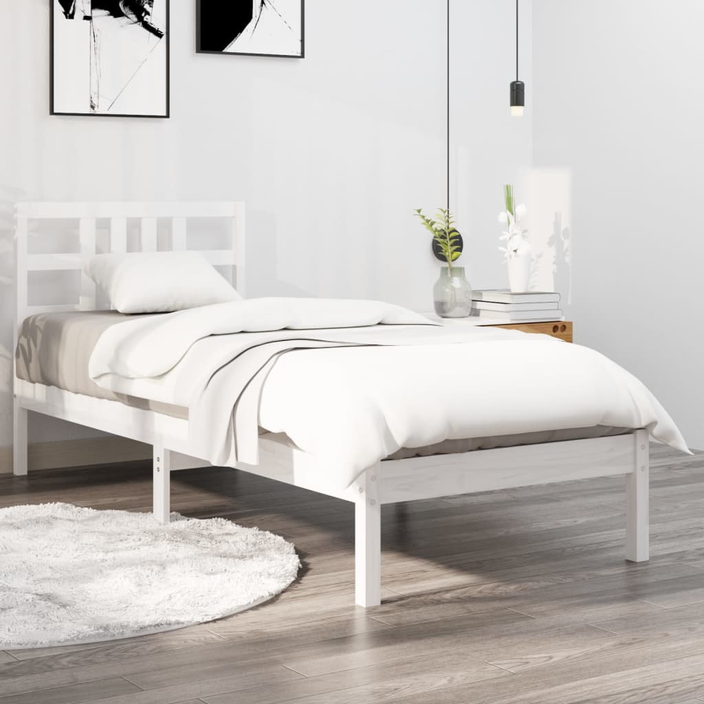 💰Kaufe Bed Frame White Solid Wood 75x190 cm 2FT6 Small Single zum
