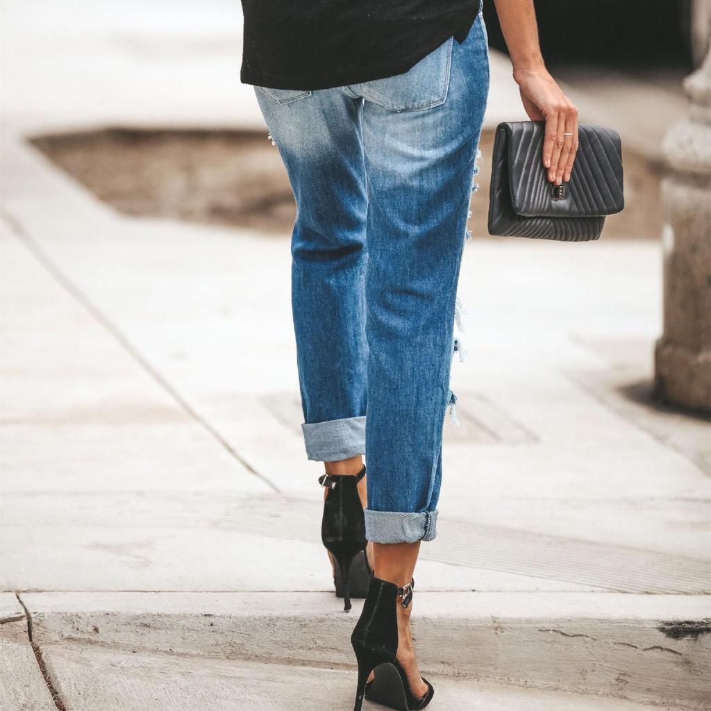 Women's Fashion Casual Summer Spring Ripped Denim Trousers Pants & Capris