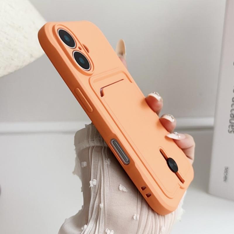 Push Card Bag Slot Holder Wallet Case For iPhone 16 15 14 Plus 11 12 13 Pro Max 16E Luxury Soft Matte Silicone Shockproof Cover
